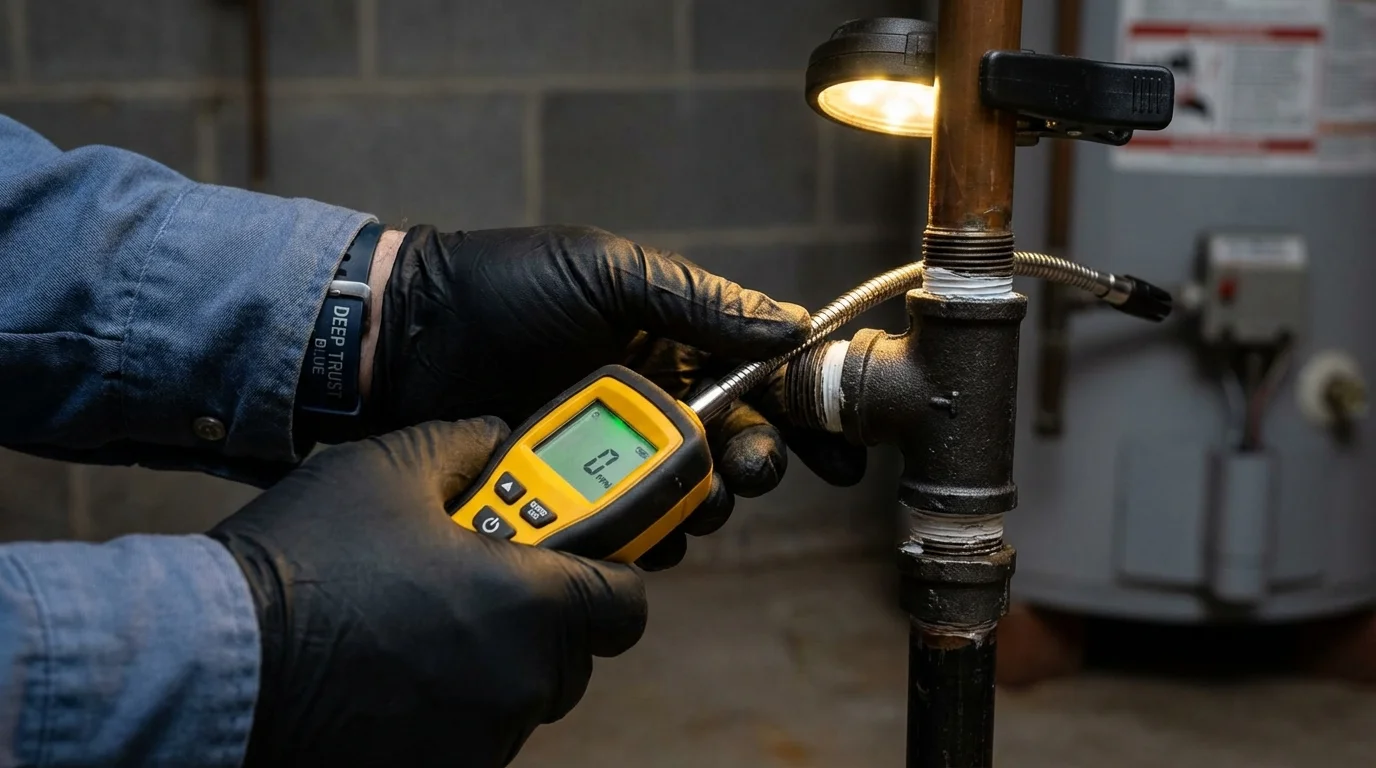 Gas leak detection with electronic sniffer by Johns Plumbing LLC in Mechanic Falls