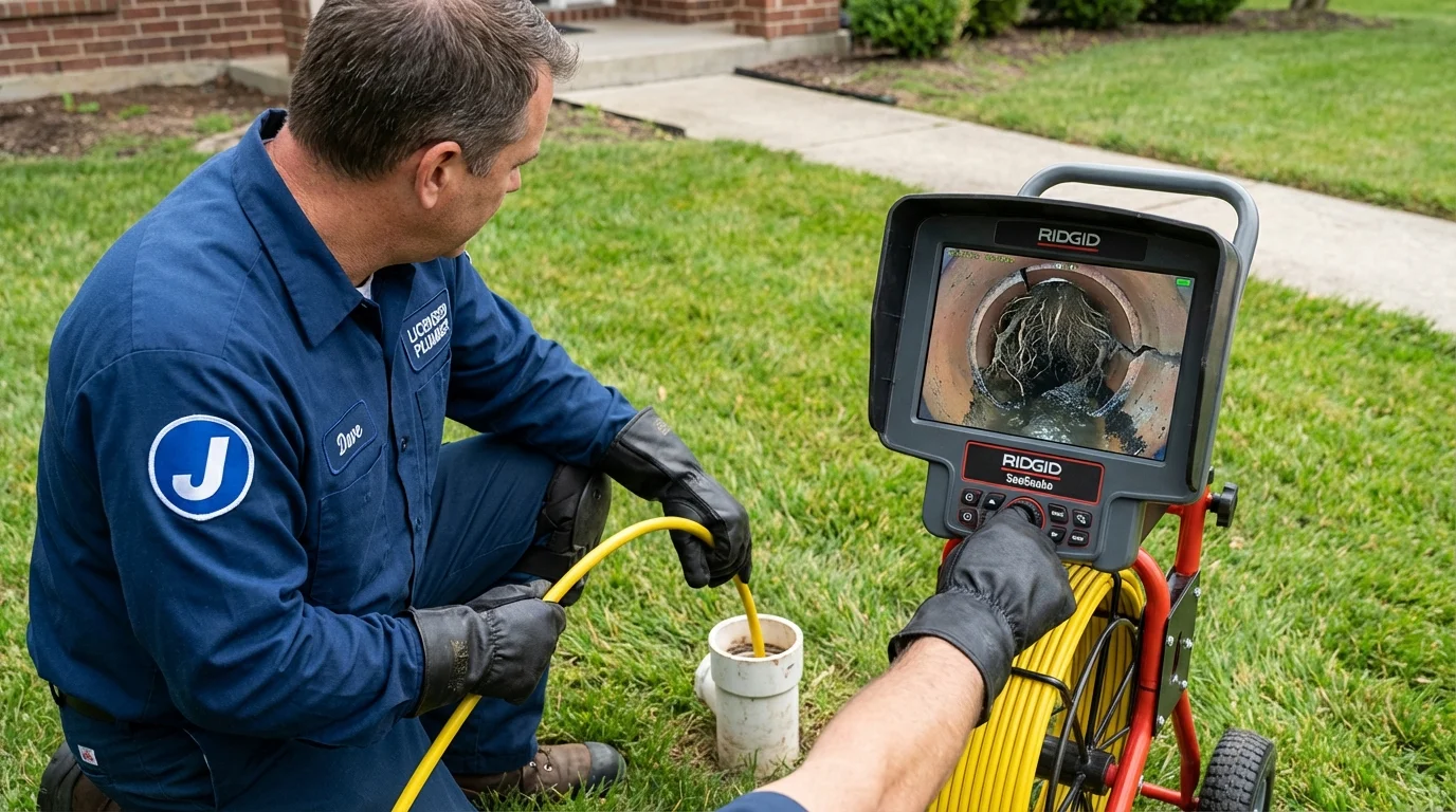 Sewer camera inspection being performed by Johns Plumbing LLC in Mechanic Falls