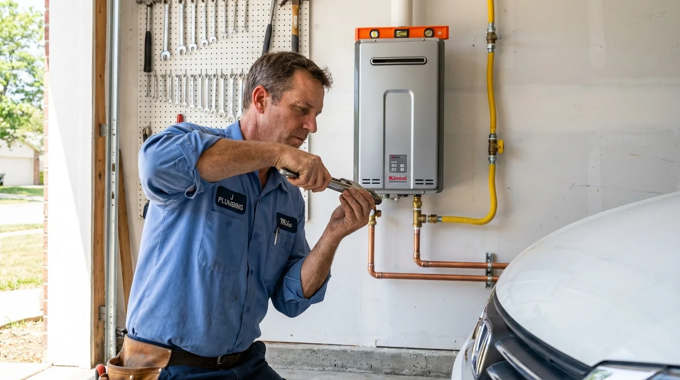 Tankless water heater installation by a Johns Plumbing LLC plumber in Mechanic Falls